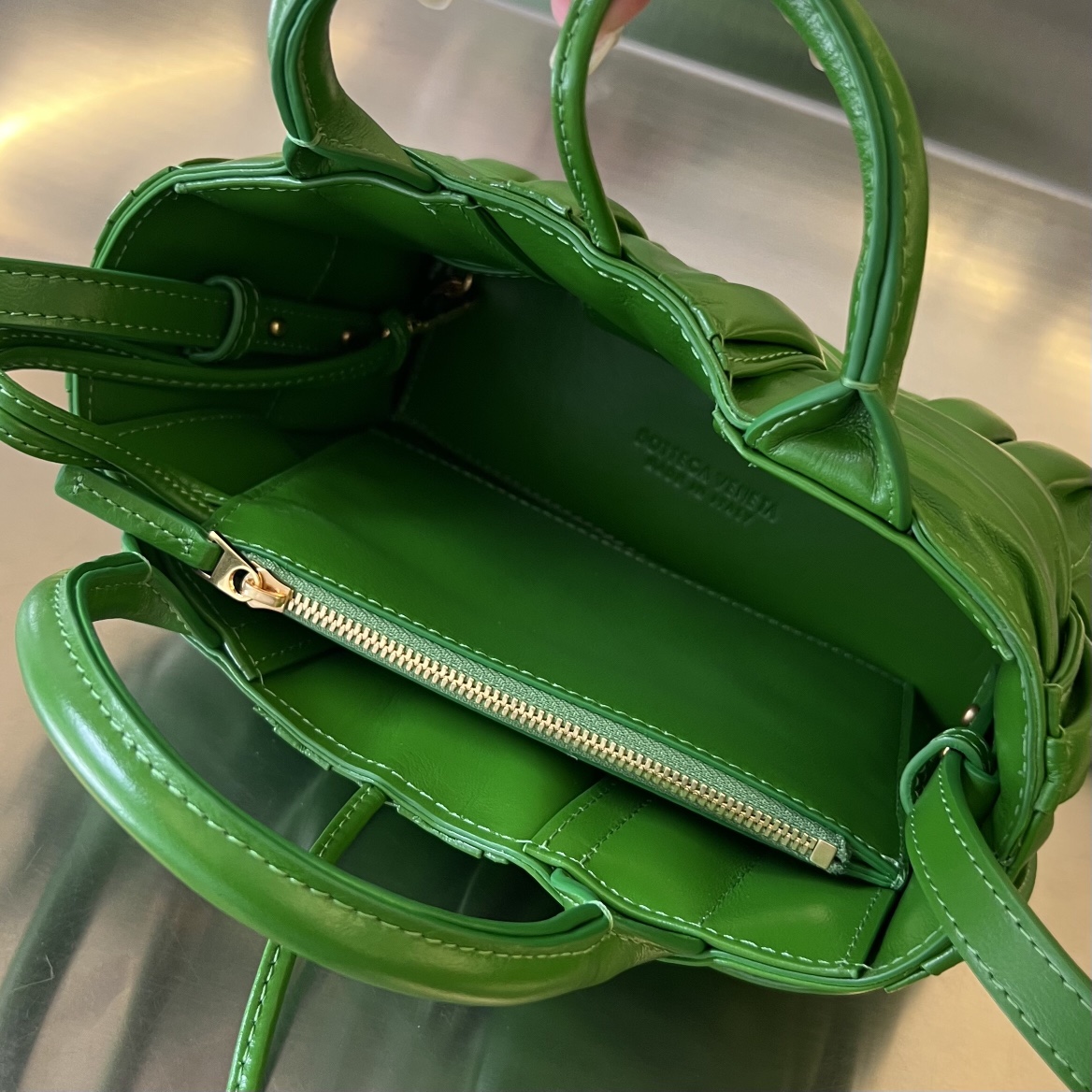 Micro Candy Arco Intreccio Leather Tote Bag Green